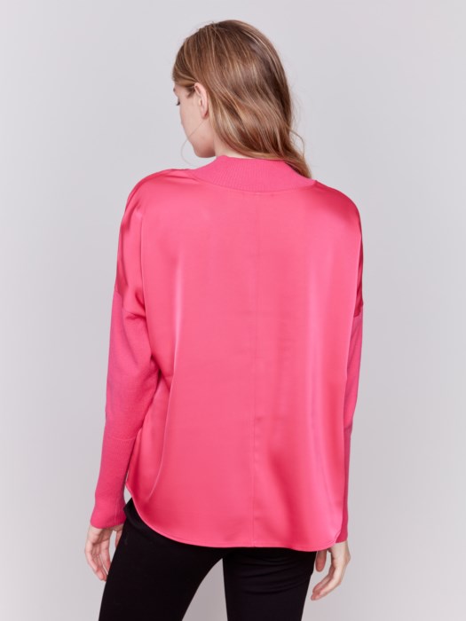 C1345R-686B - Satin Mock Neck Top-02-Tops/Blouses-Charlie B.-Krista Anne's Boutique, Women's Fashion and Accessories Located in Oklahoma City, OK and Black Mountain, NC