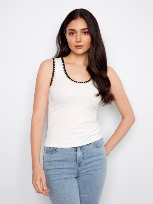 C1430PK - Interlock Knit Tank Top With Crochet Detail-03-Tees/Tanks-Charlie B.-Krista Anne's Boutique, Women's Fashion and Accessories Located in Oklahoma City, OK and Black Mountain, NC