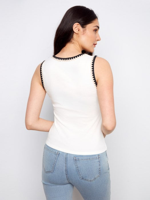 C1430PK - Interlock Knit Tank Top With Crochet Detail-03-Tees/Tanks-Charlie B.-Krista Anne's Boutique, Women's Fashion and Accessories Located in Oklahoma City, OK and Black Mountain, NC