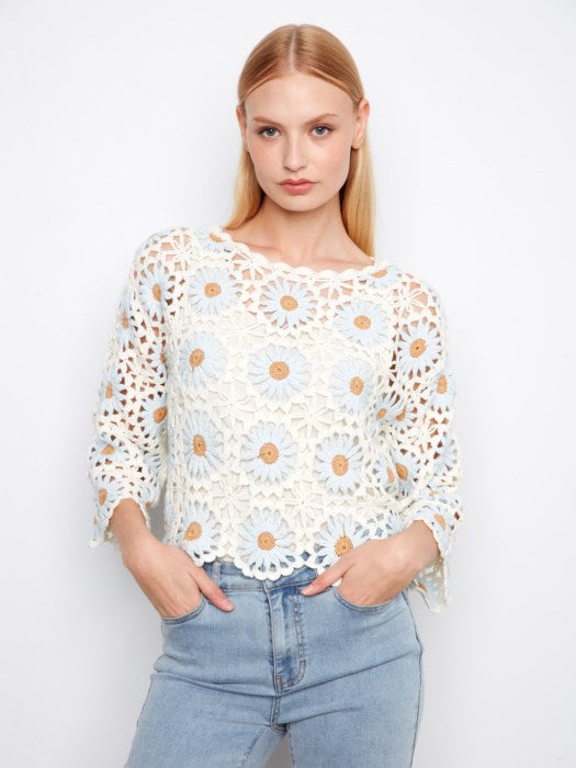 C2941-267C - Floral Hand-Crochet Sweater-02-Tops/Blouses-Charlie B.-Krista Anne's Boutique, Women's Fashion and Accessories Located in Oklahoma City, OK and Black Mountain, NC