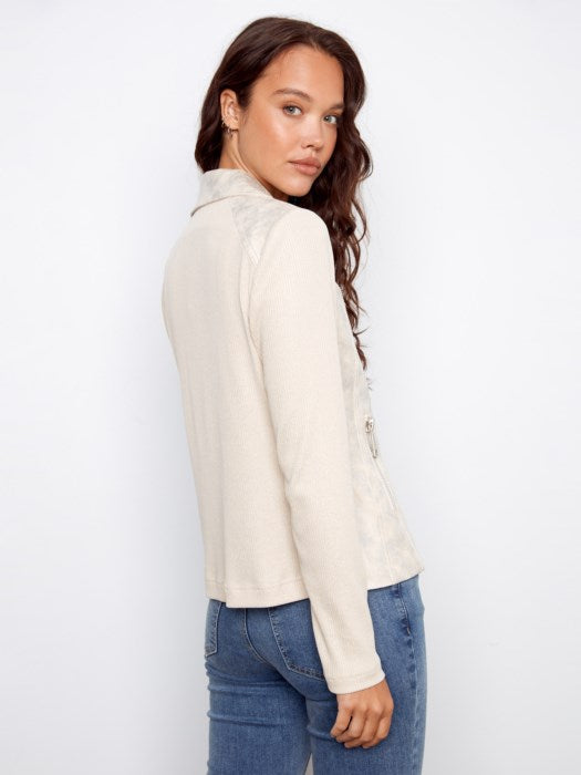 C6273RF - Foiled Faux Leather and Rib Knit Jacket-01-Jackets/Blazers-Charlie B.-Krista Anne's Boutique, Women's Fashion and Accessories Located in Oklahoma City, OK and Black Mountain, NC