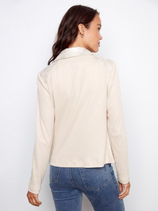 C6273RF - Foiled Faux Leather and Rib Knit Jacket-01-Jackets/Blazers-Charlie B.-Krista Anne's Boutique, Women's Fashion and Accessories Located in Oklahoma City, OK and Black Mountain, NC