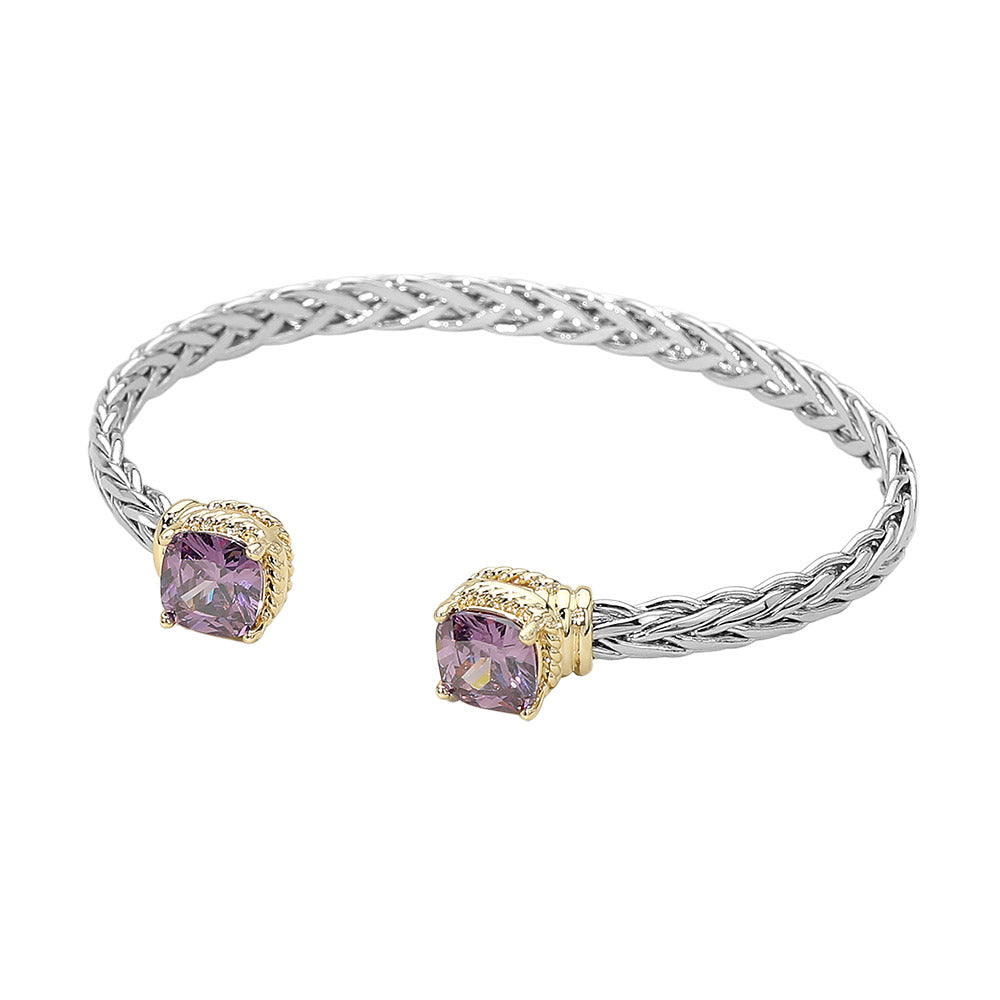 CFB1583 - Braided Cuff Bracelet w/ Double Crystals-10-Jewelry-Wona Trading, Inc.-Krista Anne's Boutique, Women's Fashion and Accessories Located in Oklahoma City, OK and Black Mountain, NC