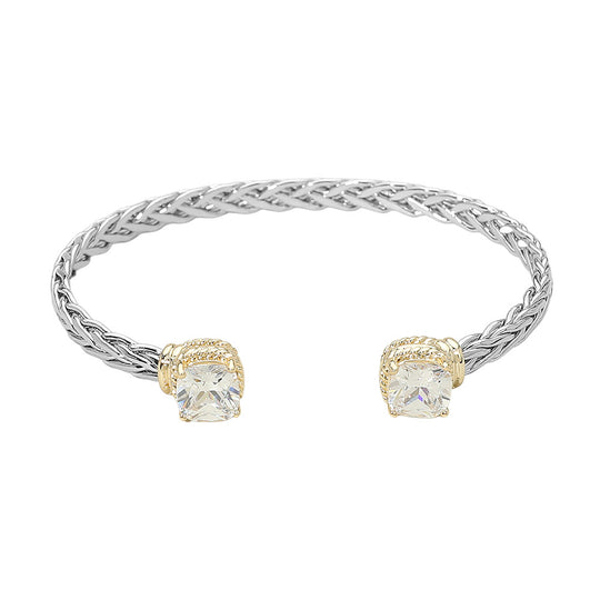 CFB1583 - Braided Cuff Bracelet w/ Double Crystals-10-Jewelry-Wona Trading, Inc.-Krista Anne's Boutique, Women's Fashion and Accessories Located in Oklahoma City, OK and Black Mountain, NC