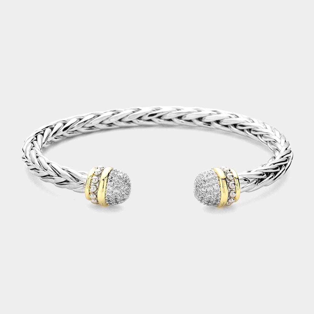 CFB8445 - Braided Cuff Bracelet w/ Crystal Ornamentals-10-Jewelry-Wona Trading, Inc.-Krista Anne's Boutique, Women's Fashion and Accessories Located in Oklahoma City, OK and Black Mountain, NC