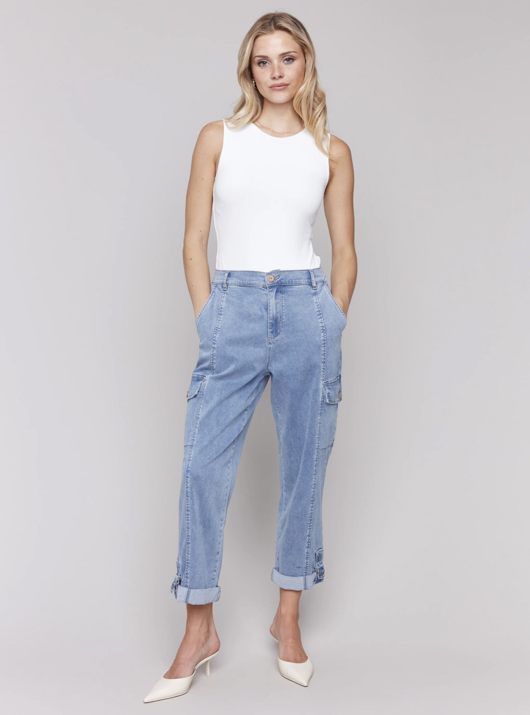 C5492R-911B - Stretch Tencel Cargo Pant-04-Bottoms-Charlie B.-Krista Anne's Boutique, Women's Fashion and Accessories Located in Oklahoma City, OK and Black Mountain, NC