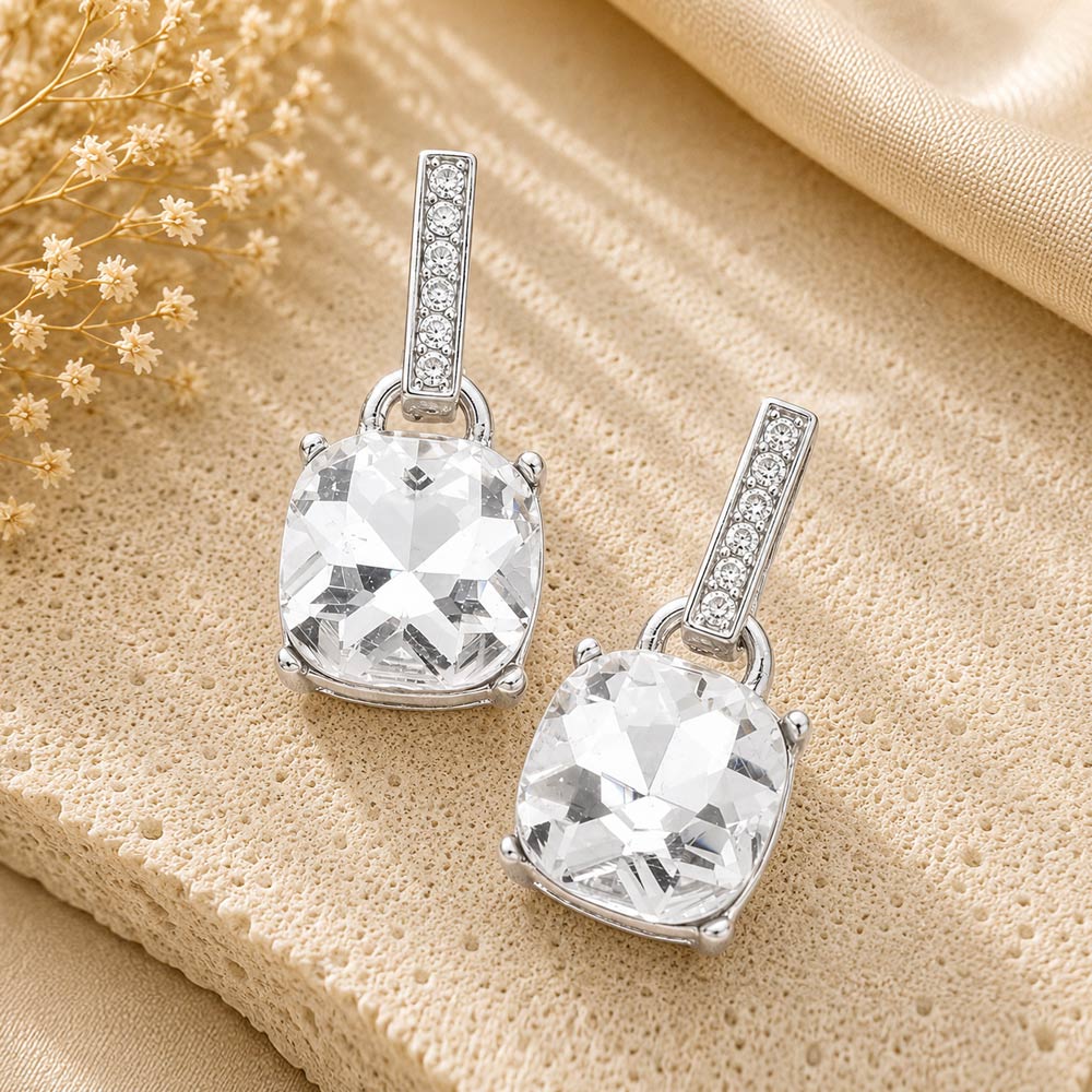 EVE5721-RD-CL - Cushion Cut Dangle Earrings-10-Jewelry-Wona Trading, Inc.-Krista Anne's Boutique, Women's Fashion and Accessories Located in Oklahoma City, OK and Black Mountain, NC