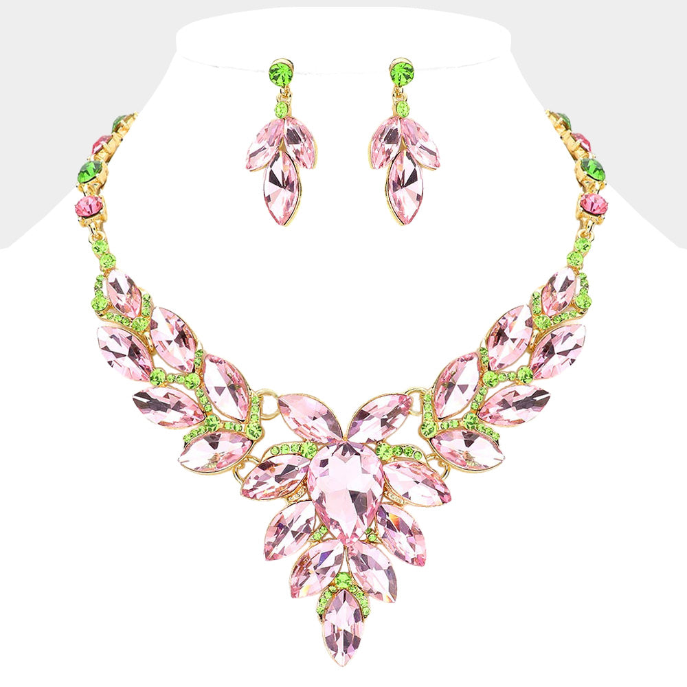 EVN1018-G-PK-GR - Dramatic Marquise Necklace-10-Jewelry-Wona Trading, Inc.-Krista Anne's Boutique, Women's Fashion and Accessories Located in Oklahoma City, OK and Black Mountain, NC