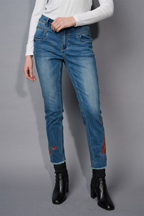 F6098 - Embroidered Leaf Jeans-04-Bottoms-Picadilly-Krista Anne's Boutique, Women's Fashion and Accessories Located in Oklahoma City, OK and Black Mountain, NC
