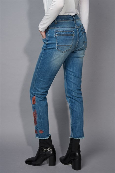 F6098 - Embroidered Leaf Jeans-04-Bottoms-Picadilly-Krista Anne's Boutique, Women's Fashion and Accessories Located in Oklahoma City, OK and Black Mountain, NC