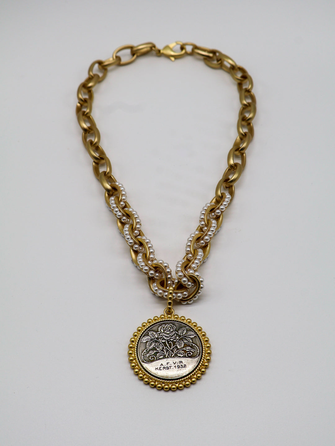 NW-25-154 - Pearl Chain Necklace w/ Floral Coin Pendant-10-Jewelry-Michele Busch Jewelry-Krista Anne's Boutique, Women's Fashion and Accessories Located in Oklahoma City, OK and Black Mountain, NC