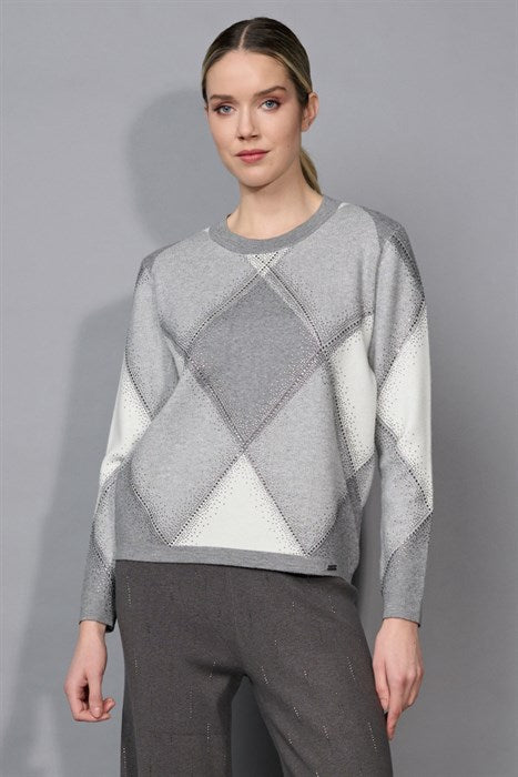 FE125 - Crystal Trimmed Diamond Sweater-05-Sweaters-Picadilly-Krista Anne's Boutique, Women's Fashion and Accessories Located in Oklahoma City, OK and Black Mountain, NC