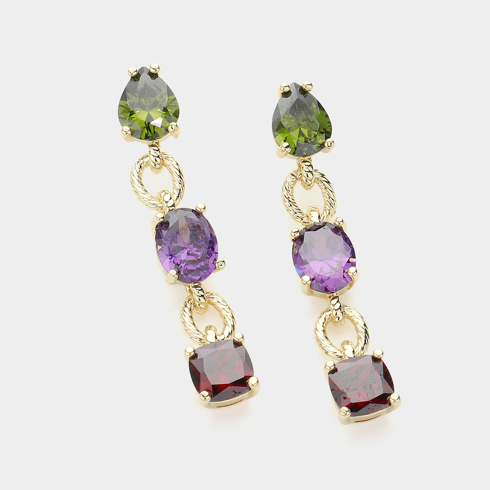 FE9671 - Celeste CZ Cushion Station Earrings-10-Jewelry-Wona Trading, Inc.-Krista Anne's Boutique, Women's Fashion and Accessories Located in Oklahoma City, OK and Black Mountain, NC