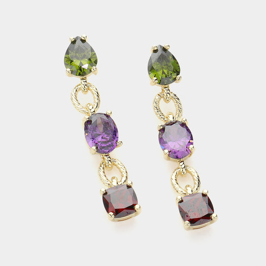 FE9671 - Celeste CZ Cushion Station Earrings-10-Jewelry-Wona Trading, Inc.-Krista Anne's Boutique, Women's Fashion and Accessories Located in Oklahoma City, OK and Black Mountain, NC
