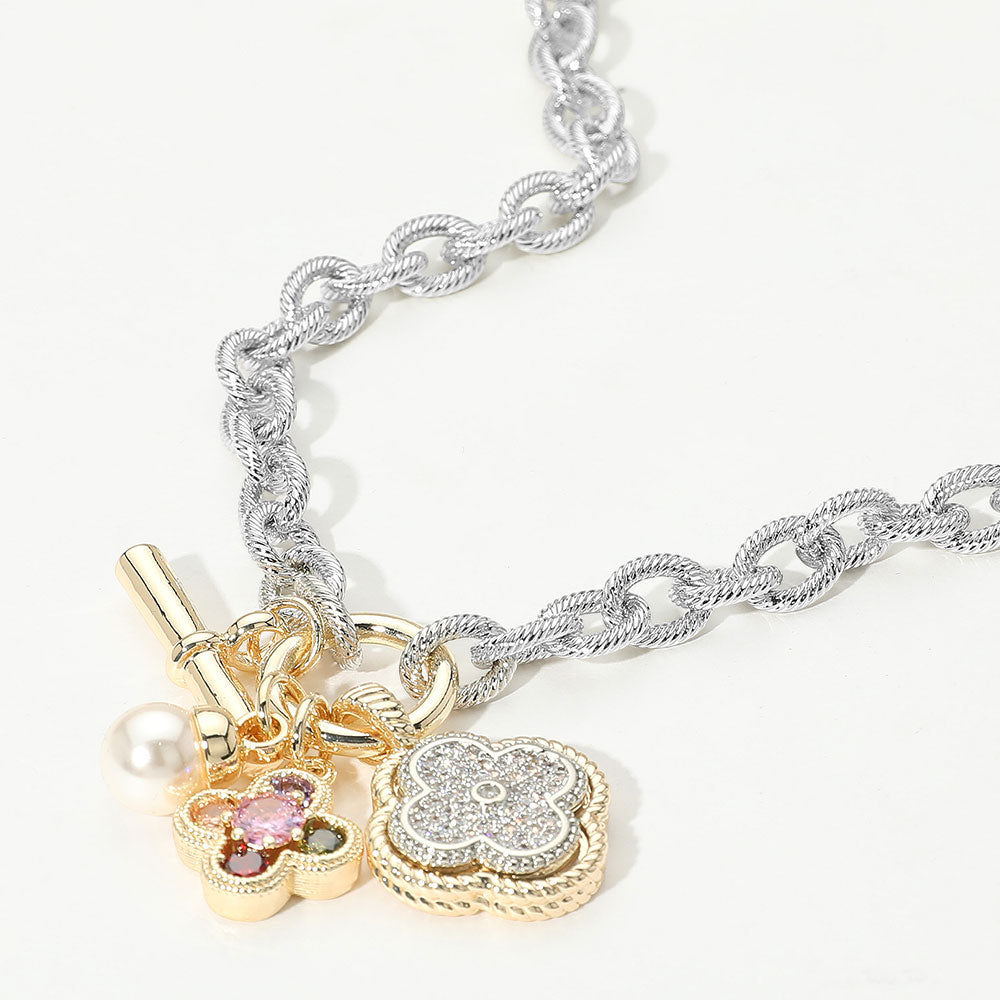 FN1037 - Gilded Quatrefoil Pearl Charm Necklace-10-Jewelry-Wona Trading, Inc.-Krista Anne's Boutique, Women's Fashion and Accessories Located in Oklahoma City, OK and Black Mountain, NC