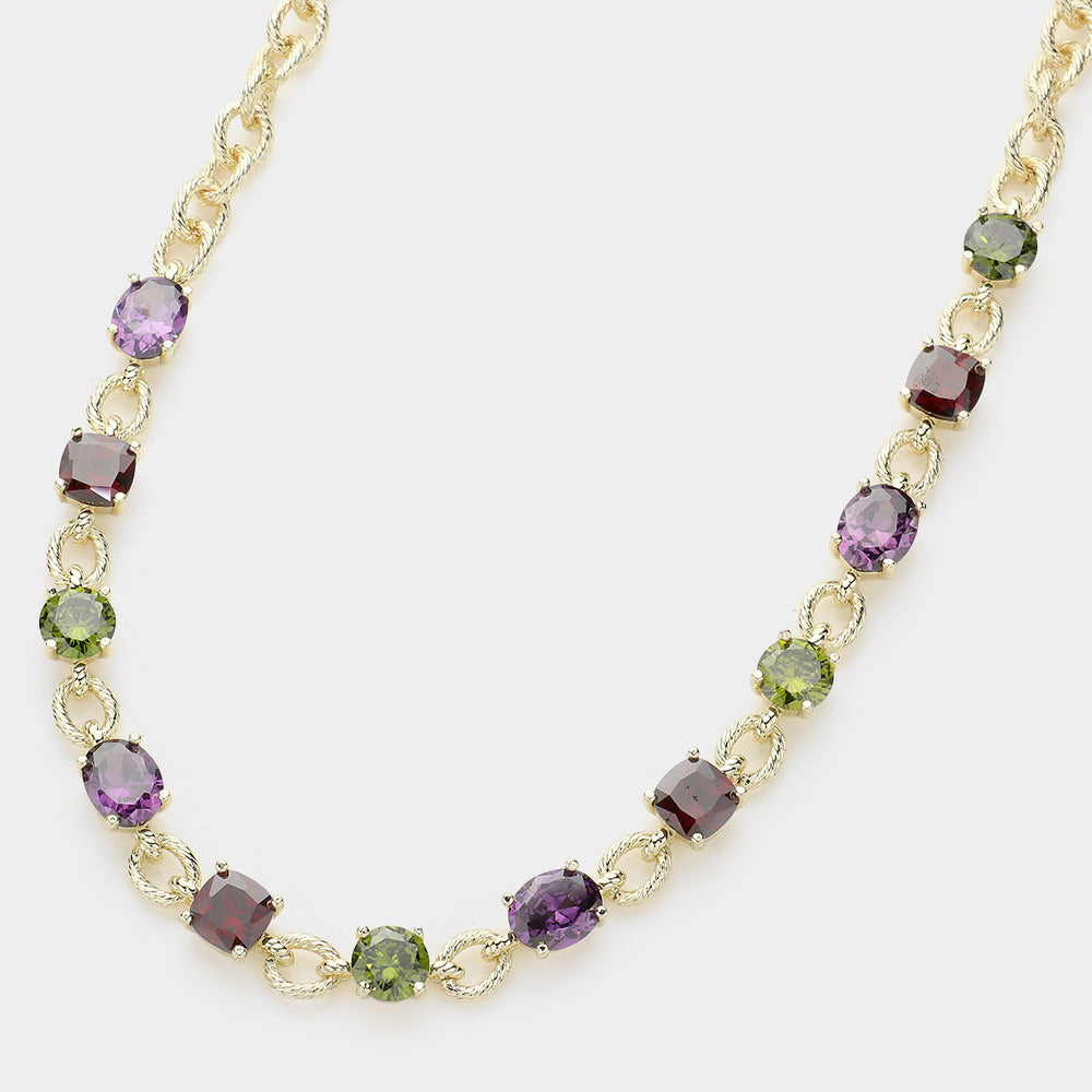 FN9672 - Celeste CZ Cushion Station Necklace-10-Jewelry-Wona Trading, Inc.-Krista Anne's Boutique, Women's Fashion and Accessories Located in Oklahoma City, OK and Black Mountain, NC