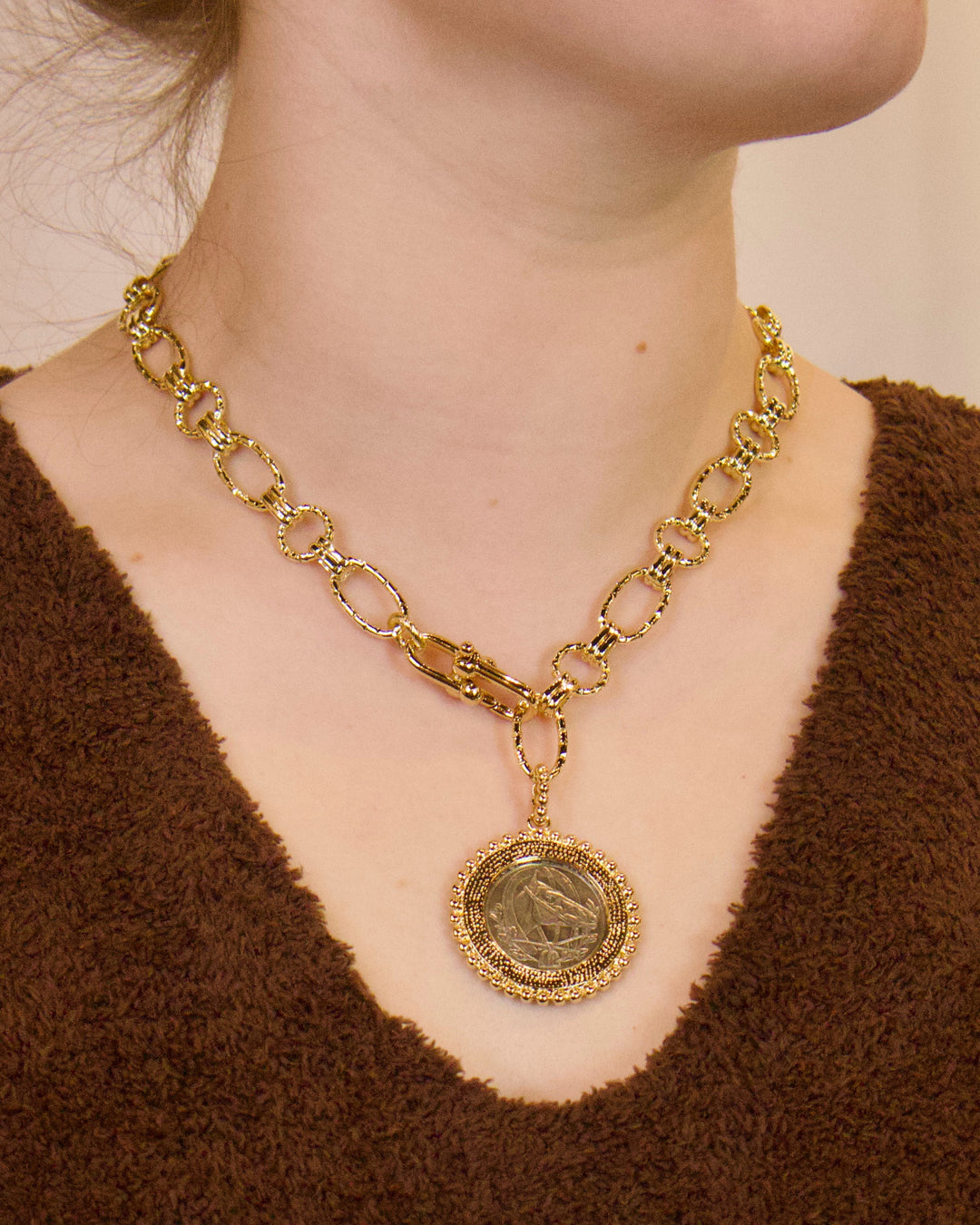NW-25-145 - Bezeled Edge Lion Coin Necklace-10-Jewelry-Michele Busch Jewelry-Krista Anne's Boutique, Women's Fashion and Accessories Located in Oklahoma City, OK and Black Mountain, NC