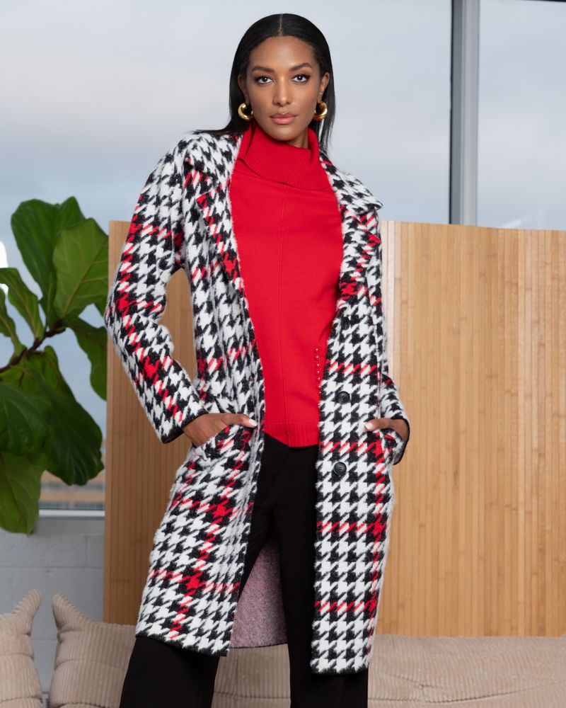 A46433 - Houndstooth Cardigan-01-Jackets/Blazers-Alison Sheri-Krista Anne's Boutique, Women's Fashion and Accessories Located in Oklahoma City, OK and Black Mountain, NC