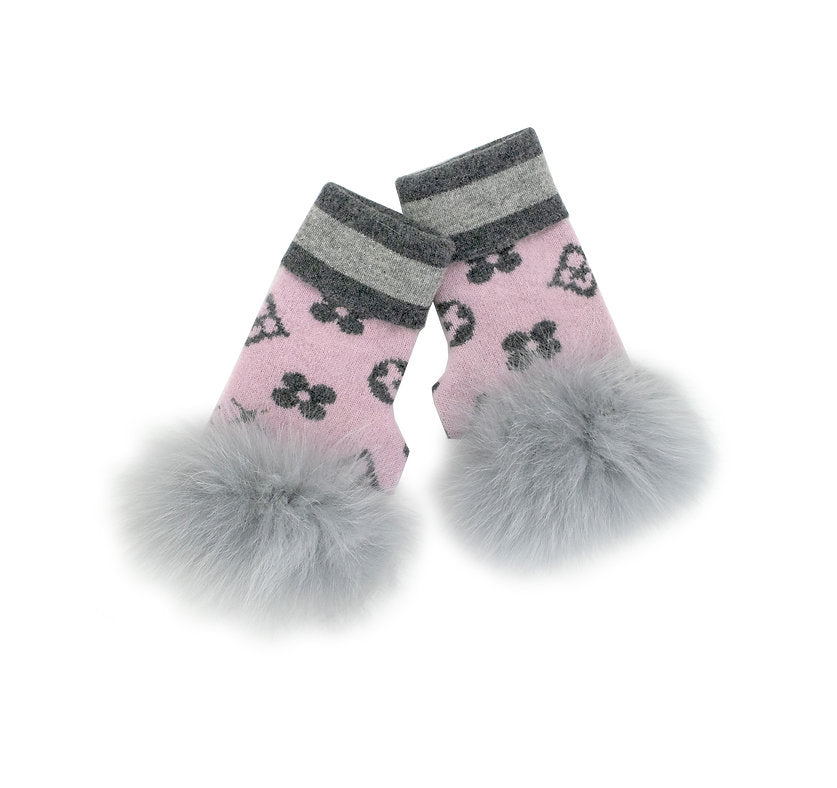 GLIM90 Luxe Monogram Fox-Trim Gloves-09-Accessories-Mitchie's Matchings-Krista Anne's Boutique, Women's Fashion and Accessories Located in Oklahoma City, OK and Black Mountain, NC