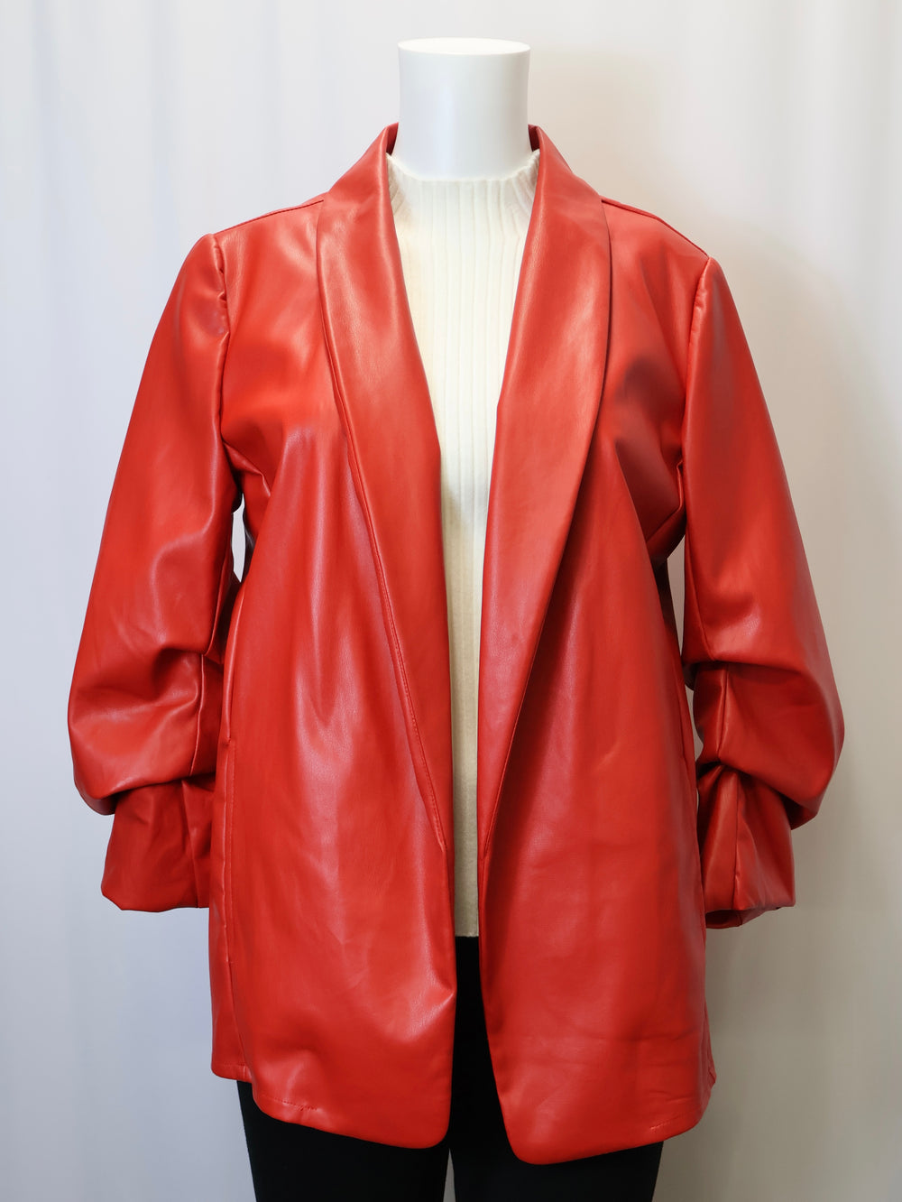 PL09 - Vegan Leather Ruched Sleeve Blazer-01-Jackets/Blazers-Weavz-Krista Anne's Boutique, Women's Fashion and Accessories Located in Oklahoma City, OK and Black Mountain, NC