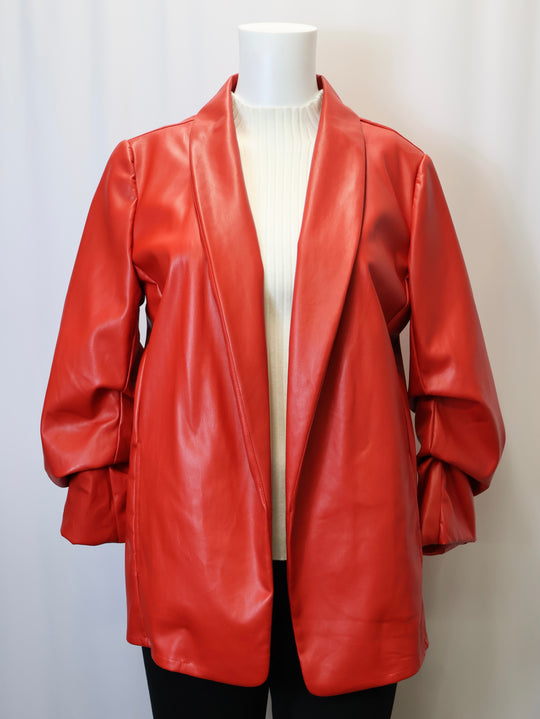 PL09 - Vegan Leather Ruched Sleeve Blazer-01-Jackets/Blazers-Weavz-Krista Anne's Boutique, Women's Fashion and Accessories Located in Oklahoma City, OK and Black Mountain, NC