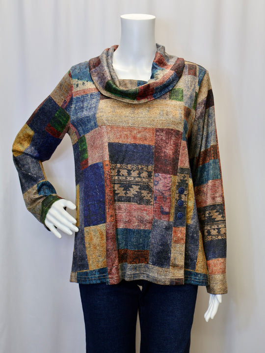 25846 - Knit Cowl Button Detail Top-02-Tops/Blouses-Shana-Krista Anne's Boutique, Women's Fashion and Accessories Located in Oklahoma City, OK and Black Mountain, NC