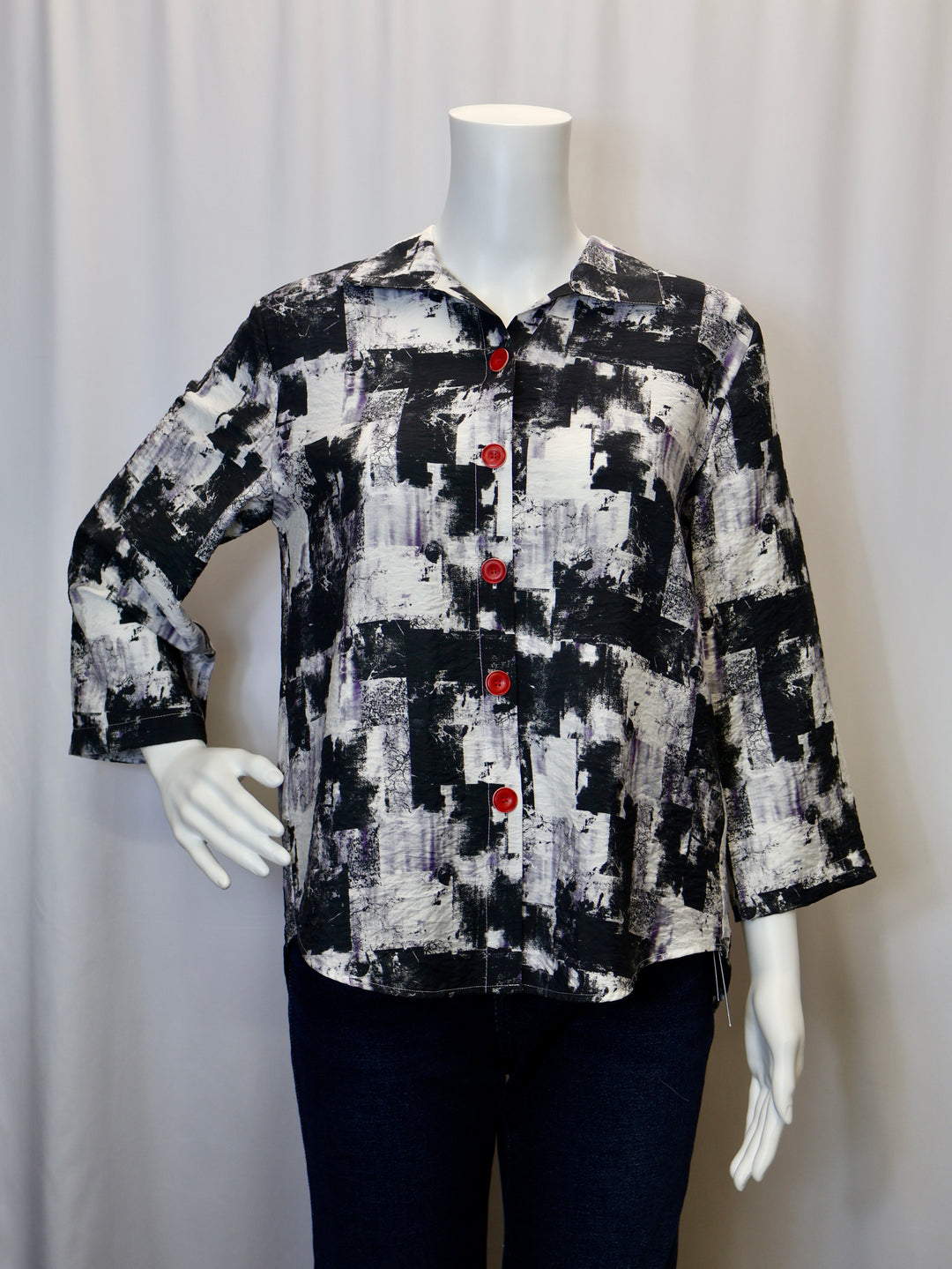 25504 - Printed Button Back Short Shirt-02-Tops/Blouses-Shana-Krista Anne's Boutique, Women's Fashion and Accessories Located in Oklahoma City, OK and Black Mountain, NC