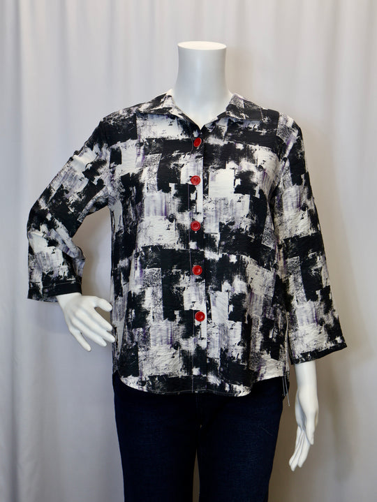 25504 - Printed Button Back Short Shirt-02-Tops/Blouses-Shana-Krista Anne's Boutique, Women's Fashion and Accessories Located in Oklahoma City, OK and Black Mountain, NC