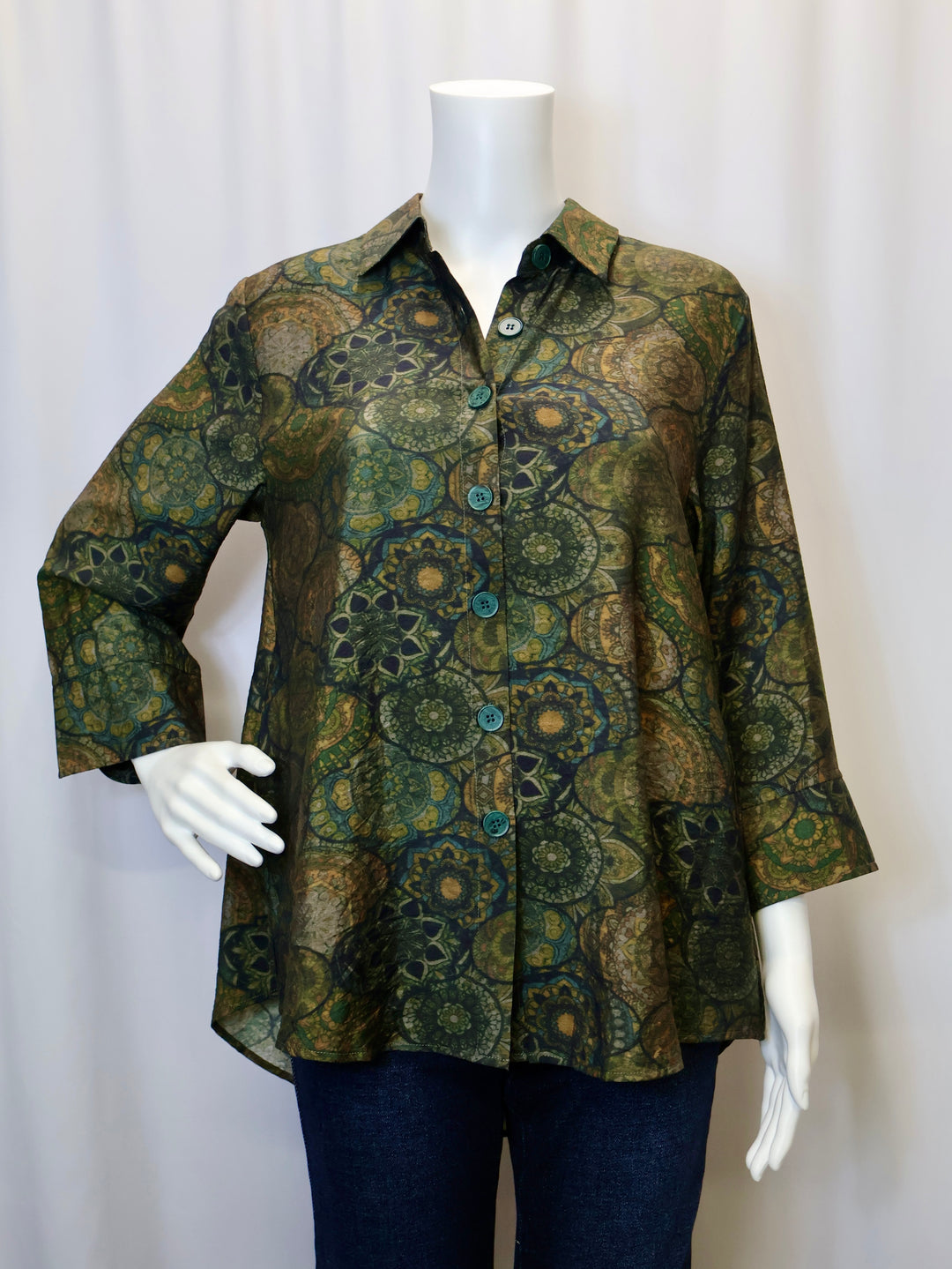 25509 - Printed Zip Back Shirt-02-Tops/Blouses-Shana-Krista Anne's Boutique, Women's Fashion and Accessories Located in Oklahoma City, OK and Black Mountain, NC