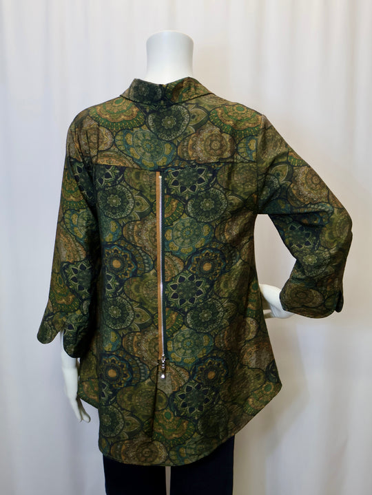 25509 - Printed Zip Back Shirt-02-Tops/Blouses-Shana-Krista Anne's Boutique, Women's Fashion and Accessories Located in Oklahoma City, OK and Black Mountain, NC