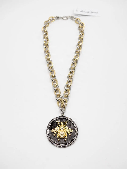 NW-24-121 - Bee Medallion Necklace-10-Jewelry-Michele Busch Jewelry-Krista Anne's Boutique, Women's Fashion and Accessories Located in Oklahoma City, OK and Black Mountain, NC