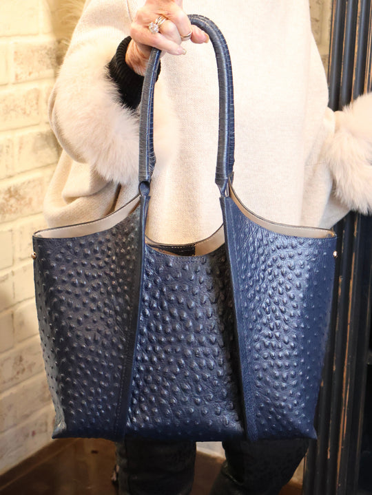 R-2709 - Ostrich Leather Shoulder Bag-09-Accessories-Vintage Decor Inc.-Krista Anne's Boutique, Women's Fashion and Accessories Located in Oklahoma City, OK and Black Mountain, NC