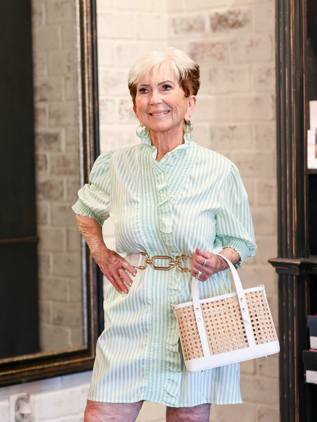 223124 - Striped Ruffle Neck Dress-06-Dresses/Jumpsuits-Boho Chic-Krista Anne's Boutique, Women's Fashion and Accessories Located in Oklahoma City, OK and Black Mountain, NC