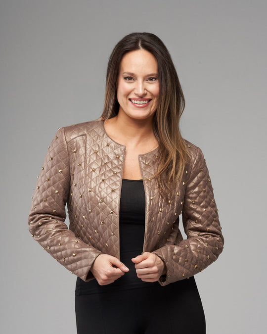 BCJ101C22 - Quilted Faux Vegan Leather Bolero with Studs-01-Jackets/Blazers-Insight-Krista Anne's Boutique, Women's Fashion and Accessories Located in Oklahoma City, OK and Black Mountain, NC