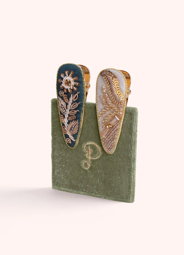 JEW50 - Dainty Flower and Angel Wing Jewelled Hair Clips (Set of 2)-09-Accessories-Powder-Krista Anne's Boutique, Women's Fashion and Accessories Located in Oklahoma City, OK and Black Mountain, NC