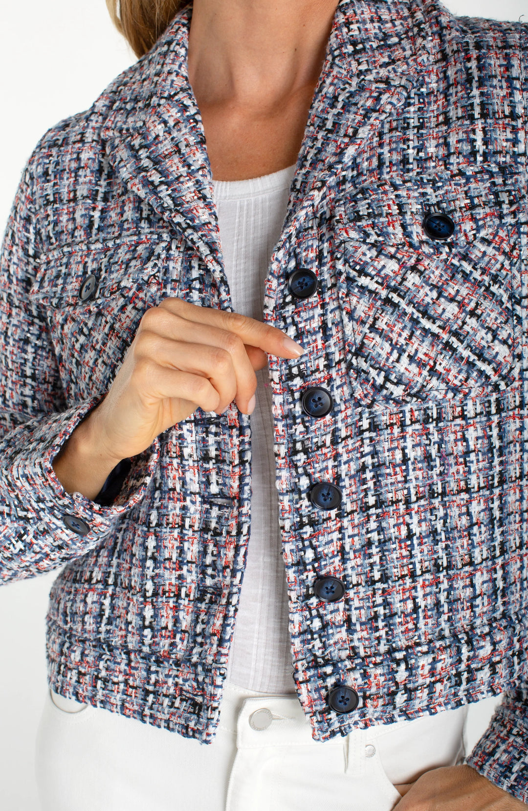 LM1C69TR06 - Tweed Button Front Jacket-01-Jackets/Blazers-Liverpool-Krista Anne's Boutique, Women's Fashion and Accessories Located in Oklahoma City, OK and Black Mountain, NC