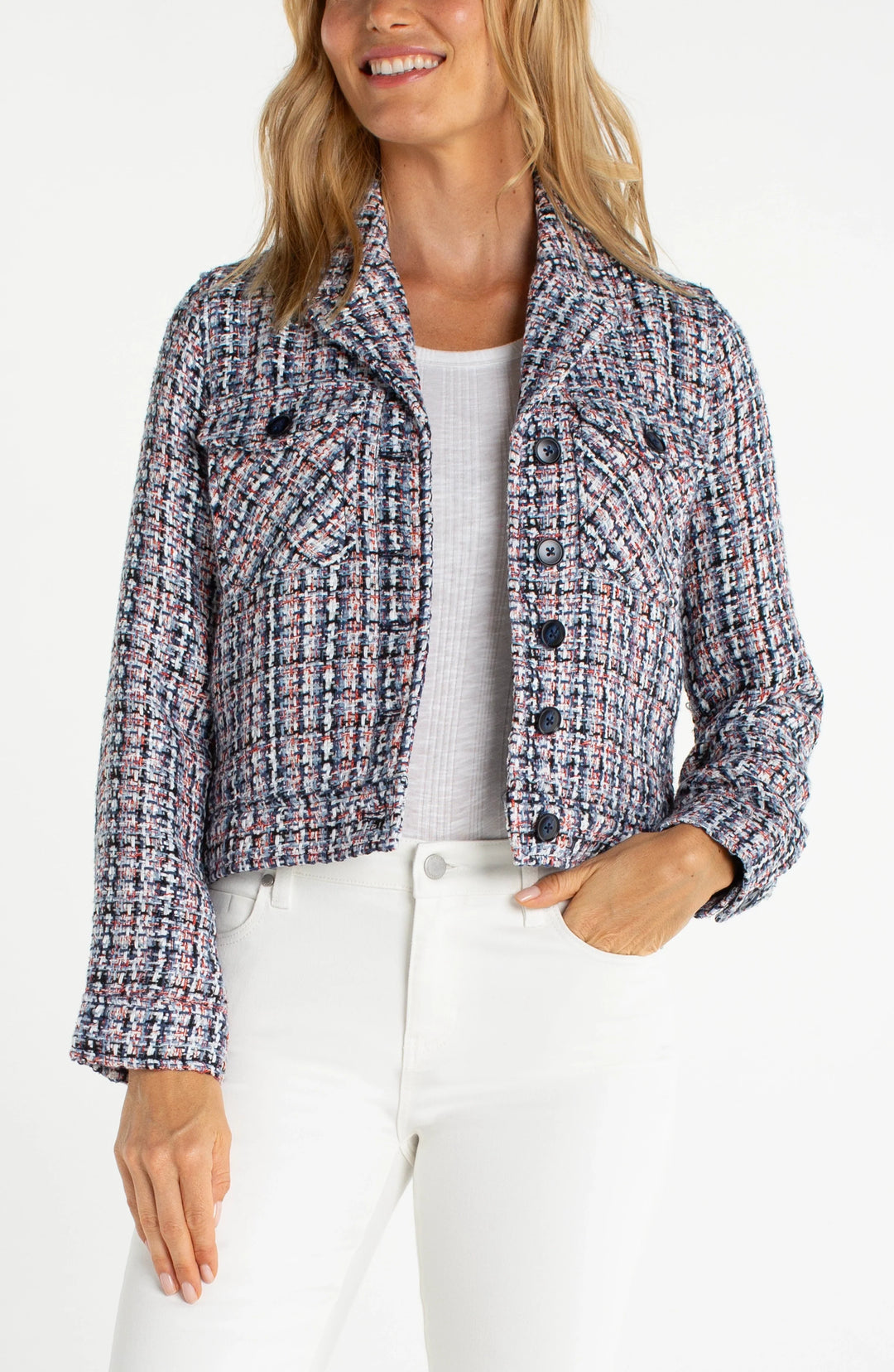 LM1C69TR06 - Tweed Button Front Jacket-01-Jackets/Blazers-Liverpool-Krista Anne's Boutique, Women's Fashion and Accessories Located in Oklahoma City, OK and Black Mountain, NC