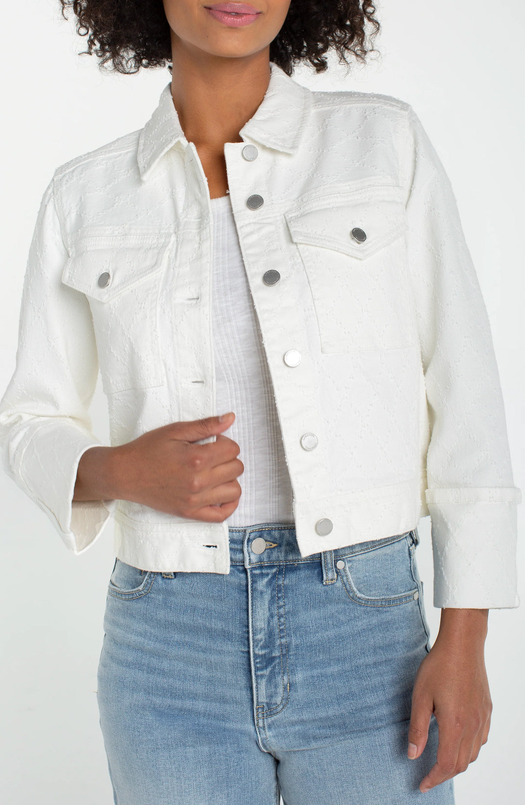 LM1C94WPD - Cropped Jacket w/ Cuffed Sleeves-01-Jackets/Blazers-Liverpool-Krista Anne's Boutique, Women's Fashion and Accessories Located in Oklahoma City, OK and Black Mountain, NC