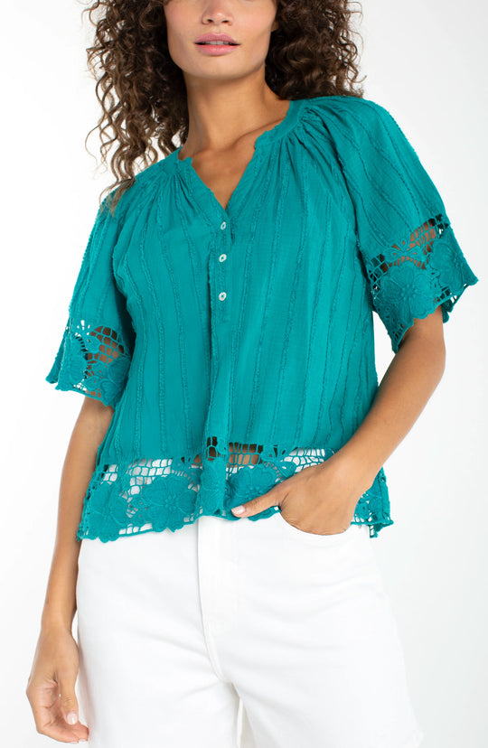 LM8K19EE51 - Lace Borders Blouse-02-Tops/Blouses-Liverpool-Krista Anne's Boutique, Women's Fashion and Accessories Located in Oklahoma City, OK and Black Mountain, NC