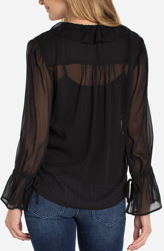 LM8K90PC - Ruffle Front Blouse-02-Tops/Blouses-Liverpool-Krista Anne's Boutique, Women's Fashion and Accessories Located in Oklahoma City, OK and Black Mountain, NC