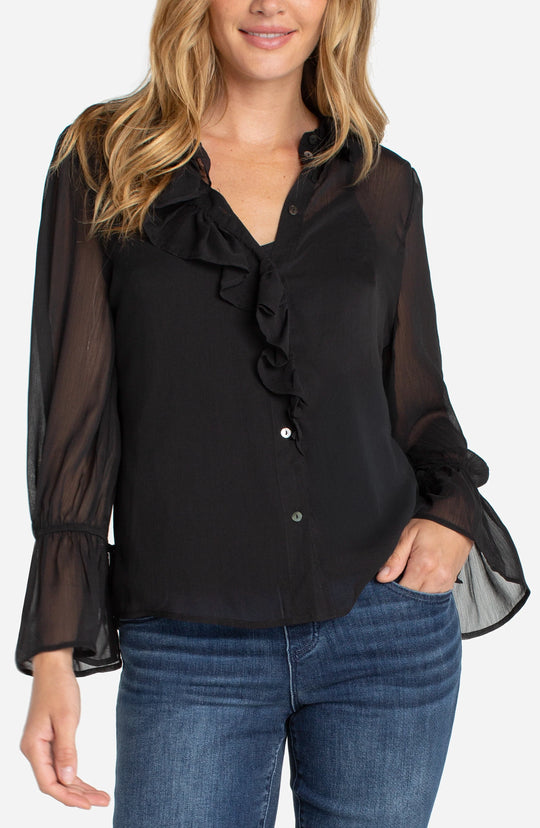 LM8K90PC - Ruffle Front Blouse-02-Tops/Blouses-Liverpool-Krista Anne's Boutique, Women's Fashion and Accessories Located in Oklahoma City, OK and Black Mountain, NC
