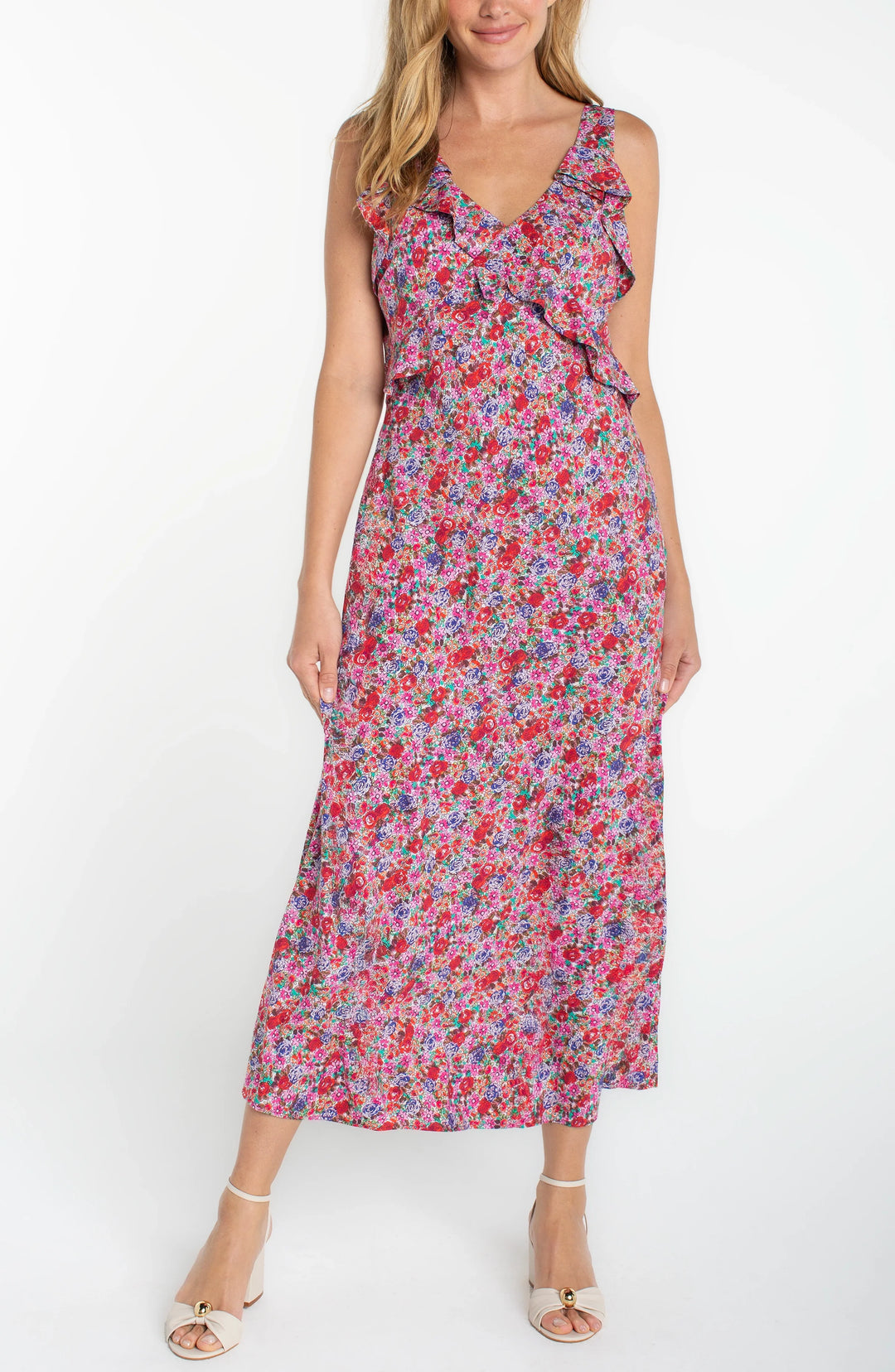 LMD030PW3P43 - Sleeveless Ruffle Front Maxi Dress-06-Dresses/Jumpsuits-Liverpool-Krista Anne's Boutique, Women's Fashion and Accessories Located in Oklahoma City, OK and Black Mountain, NC
