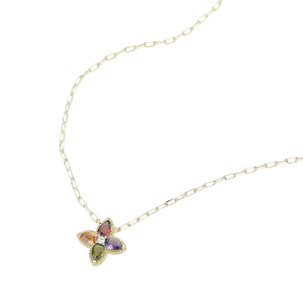 PDN9774 - Gold Plated Floral Pendant Necklace-10-Jewelry-Wona Trading, Inc.-Krista Anne's Boutique, Women's Fashion and Accessories Located in Oklahoma City, OK and Black Mountain, NC