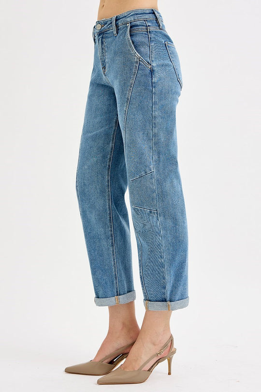PGA21249 - Slouchy Crop Barrel Jeans-04-Bottoms-Risen Jeans-Krista Anne's Boutique, Women's Fashion and Accessories Located in Oklahoma City, OK and Black Mountain, NC