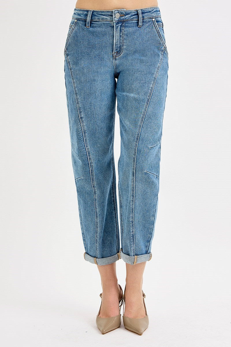 PGA21249 - Slouchy Crop Barrel Jeans-04-Bottoms-Risen Jeans-Krista Anne's Boutique, Women's Fashion and Accessories Located in Oklahoma City, OK and Black Mountain, NC