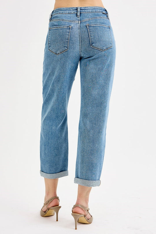 PGA21249 - Slouchy Crop Barrel Jeans-04-Bottoms-Risen Jeans-Krista Anne's Boutique, Women's Fashion and Accessories Located in Oklahoma City, OK and Black Mountain, NC