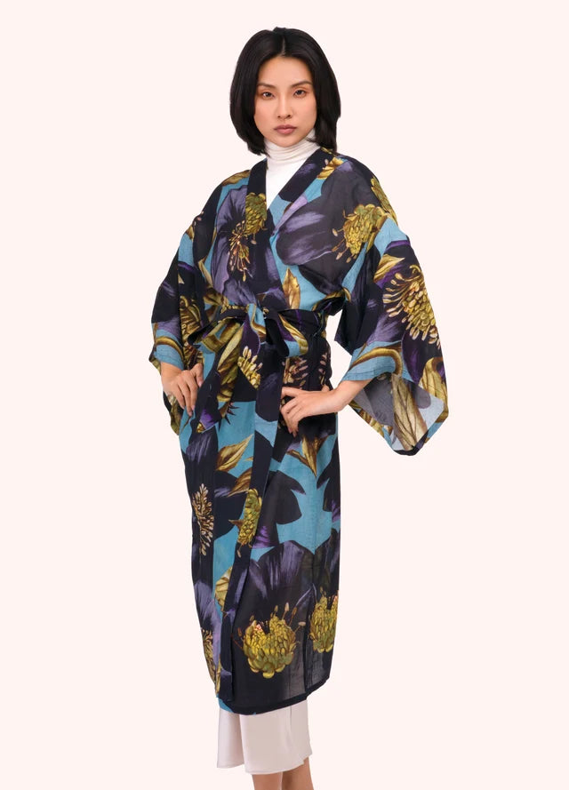 PKG77 - Hellebore Long Kimono Gown-01-Jackets/Blazers-Powder-Krista Anne's Boutique, Women's Fashion and Accessories Located in Oklahoma City, OK and Black Mountain, NC