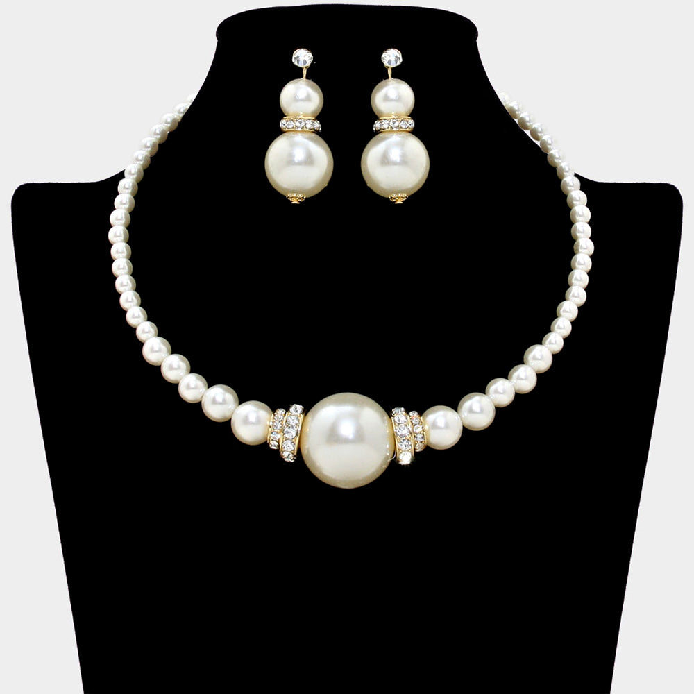 PN13278-G-CR - Dramatic Pearl Necklace and Earrings-10-Jewelry-Wona Trading, Inc.-Krista Anne's Boutique, Women's Fashion and Accessories Located in Oklahoma City, OK and Black Mountain, NC