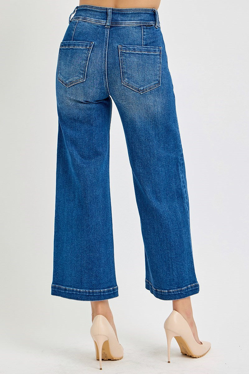 PWC21008 - High Rise Crop Wide Leg Jean w/ Buckle-04-Bottoms-Risen Jeans-Krista Anne's Boutique, Women's Fashion and Accessories Located in Oklahoma City, OK and Black Mountain, NC