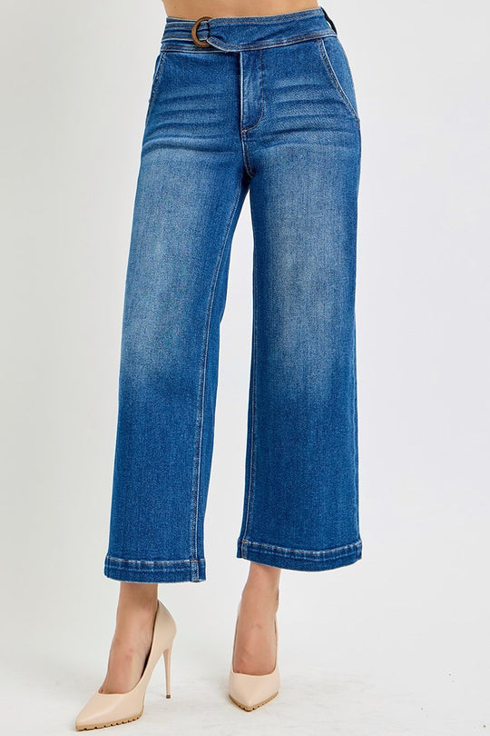 PWC21008 - High Rise Crop Wide Leg Jean w/ Buckle-04-Bottoms-Risen Jeans-Krista Anne's Boutique, Women's Fashion and Accessories Located in Oklahoma City, OK and Black Mountain, NC